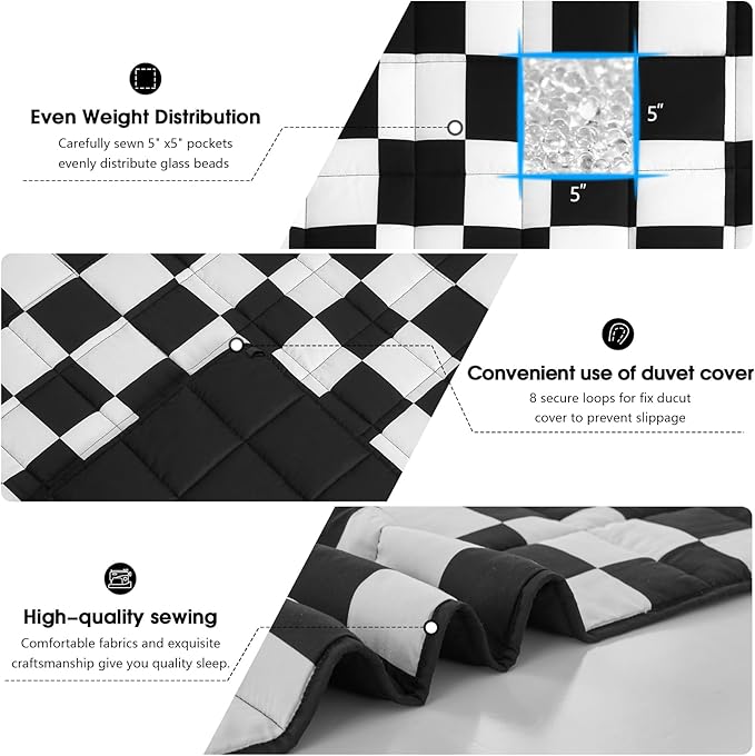 Black Checkered Weighted Blanket for Adults 20lbs, 48"x72", Twin Full Size Cooling Plaid Heavy Throw Blanket for 180-220lbs, Microfiber Soft Thick Big Blankets Weighted Comforter Gifts for Sleeping