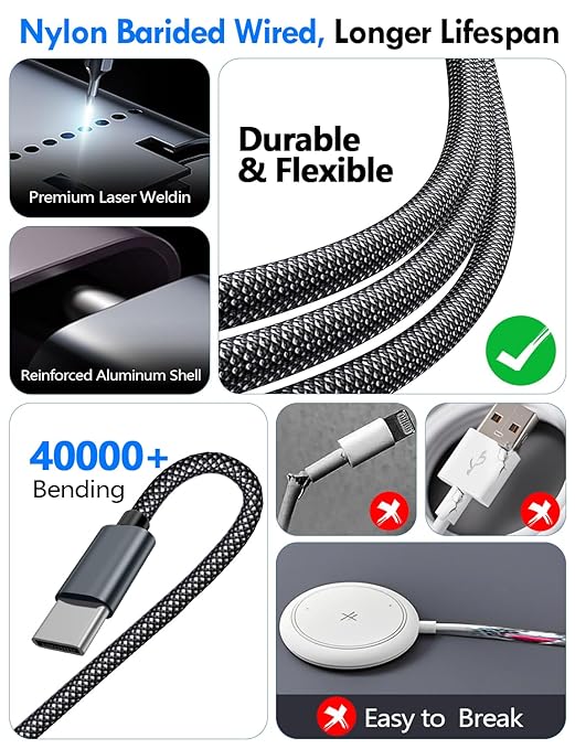 Travel Essentials for Apple Watch Charger,iPhone Charger,3 in 2 Type C/Lightning/Magnetic Travel Charging Cable,Portable Multi Charging Cable for Apple Watch, iPhone 17‑11,Samsung S26,Car,iPad-4FT