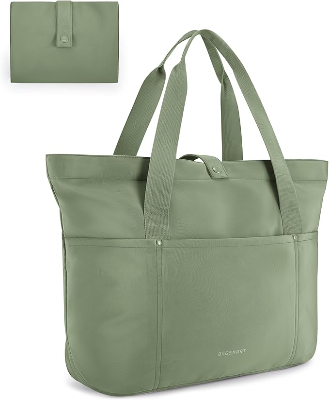 BAGSMART Tote Bag for Women, Foldable Tote Bag With Zipper Travel Shoulder Bag Handbag for Work