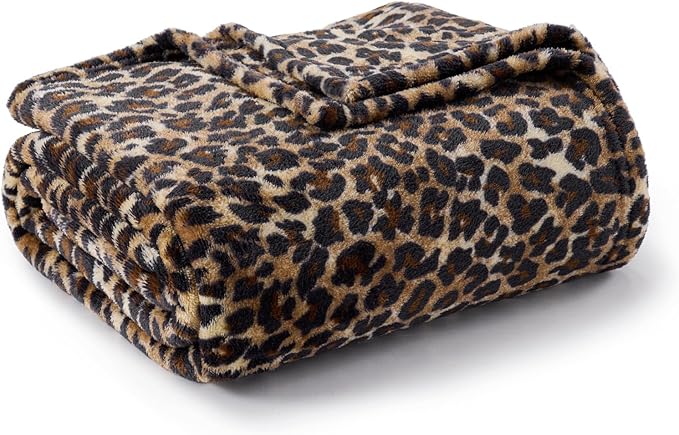 BEDELITE Fleece Blanket for Couch & Bed, Luxury Cheetah Plush Cozy Fuzzy Blanket, Leopard Print Throw 50"x 60", Dark Brown