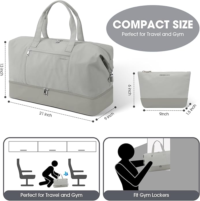 Women's Weekender bag Travel Duffel Bag with Shoe Compartment 21-inch Airline-Approved Carry-On, 2-Piece Overnight Bag Set Personal Item Luggage