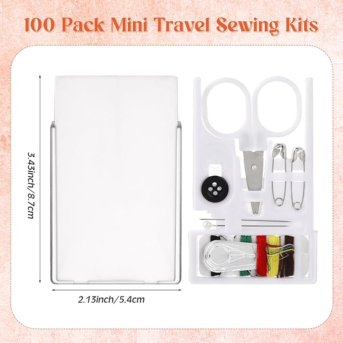 Knitgrip 100 Boxes Mini Travel Sewing Kit Quick Fix Sewing Kits Bulk Basic Portable Pre Threaded Needle Emergency Repair Tool for Adults DIY Handcraft Gifts Beginner Traveler Home Hotel (White)