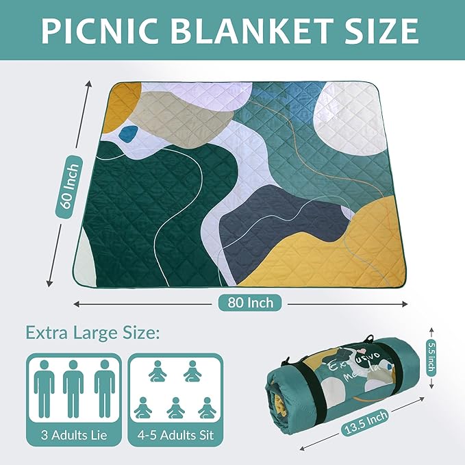 Exclusivo Mezcla Extra Large Waterproof Picnic Blankets 3 Layer, Sandproof and Foldable Outdoor Blanket for Beach Camping, Park and Travel
