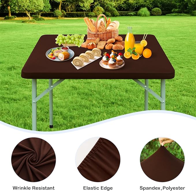 Wolkemer 2 Pack Brown Fitted Tablecloth 34x34 Inch Square Elastic Edges Table Cloth, Spandex Stretch Table Cover with Machine Washable Fabric for Wedding Party Picnic Dining Indoor Outdoor