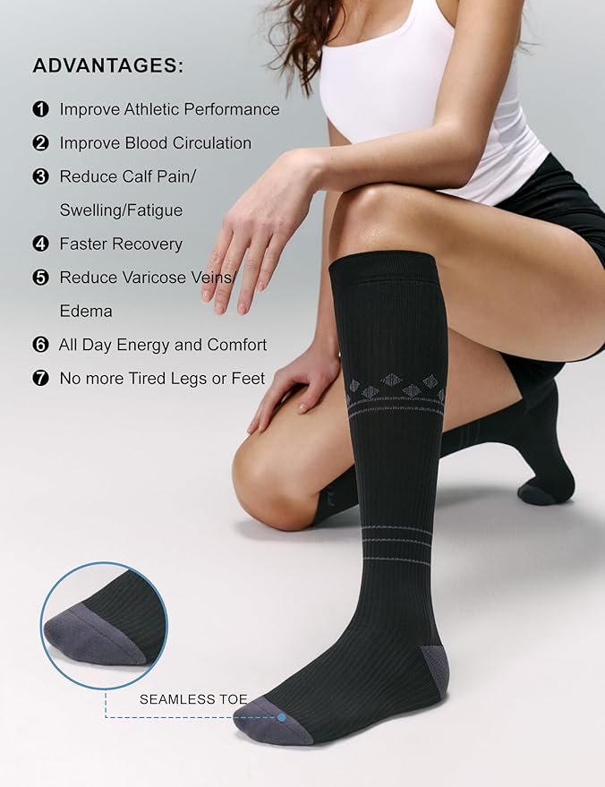 FITRELL 3 Pairs Compression Socks for Women and Men 20-30mmHg-Circulation Support Socks