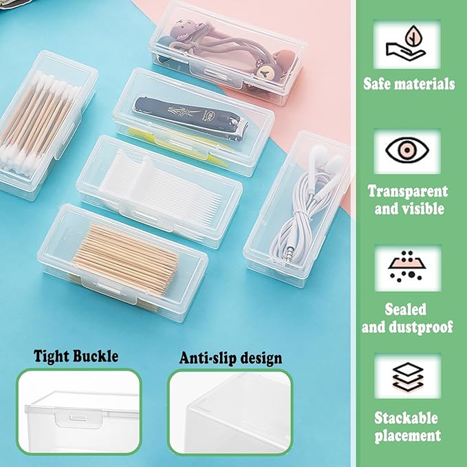 Cotton Swab Holder for Travel, 4 Pcs Portable Small Dental Floss Holder Clear Plastic Cotton Pad Holder, Travel Floss Picks Case with Dustproof Lid for Bud Hair Ties Floss