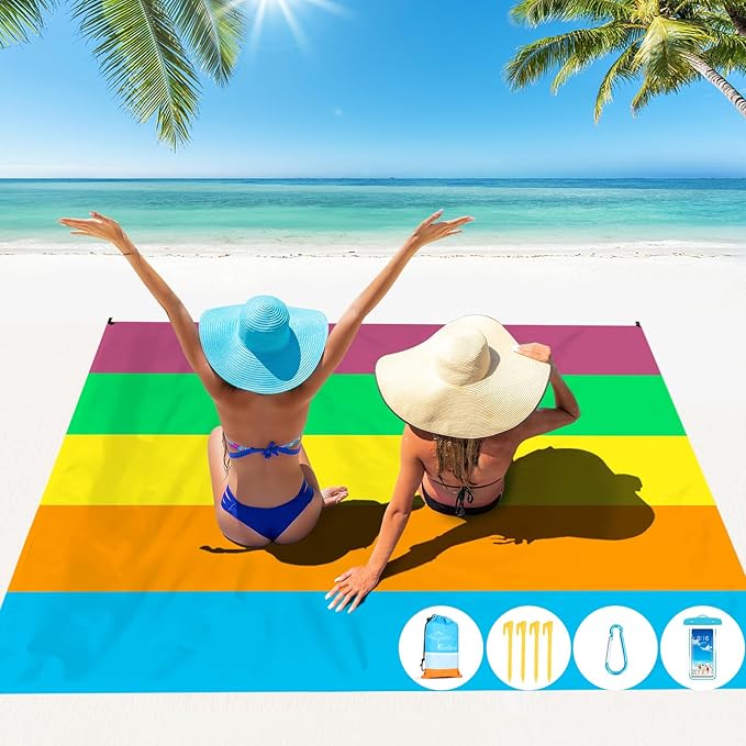 Famstar Beach Blanket Oversized Extra Large 78"X81"/10'X9',Waterproof Sandproof Beach Blanket 2-8 Adults Lightweight Durable for Travel Camping Hiking Picnic