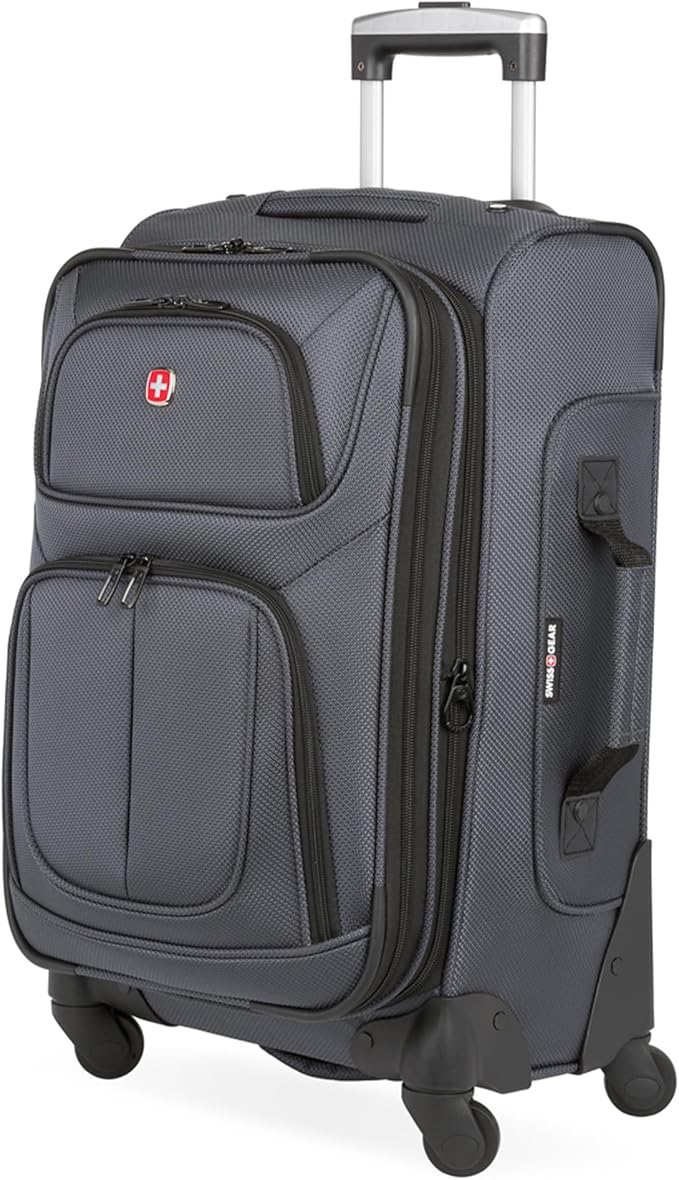 SWISSGEAR Sion Softside Expandable Spinner Luggage Durable Lightweight Travel Suitcase, Dark Grey, Carry-On