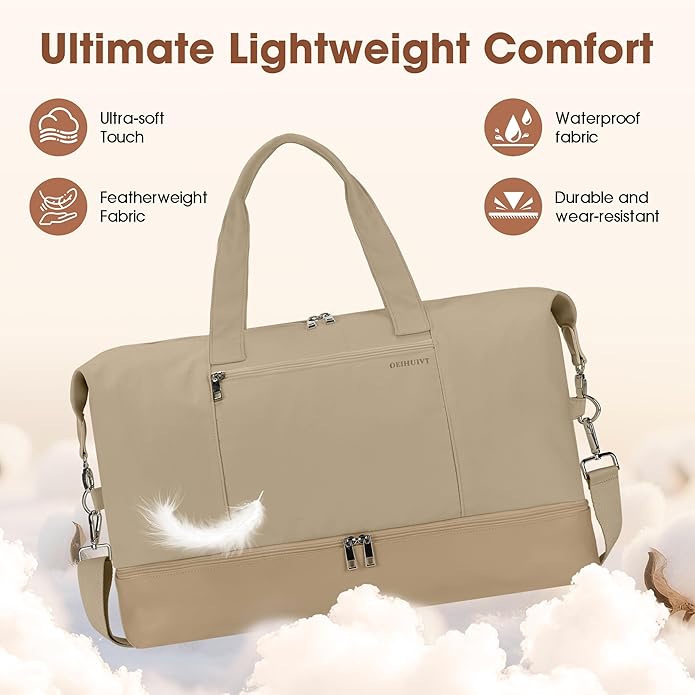 Women's Weekender bag Travel Duffel Bag with Shoe Compartment 21-inch Airline-Approved Carry-On, 2-Piece Overnight Bag Set Personal Item Luggage