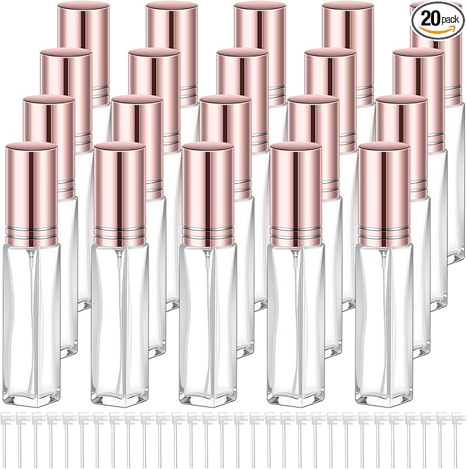 Domensi 20 Pcs 10/15/20/30 ml Perfume Travel Refillable Glass Bottles Spray Bottle Perfume Atomizer for Cologne Dispenser Leak-proof Fragrance Bottles Atomizer Pump Kit (20 ml,Rose Gold)