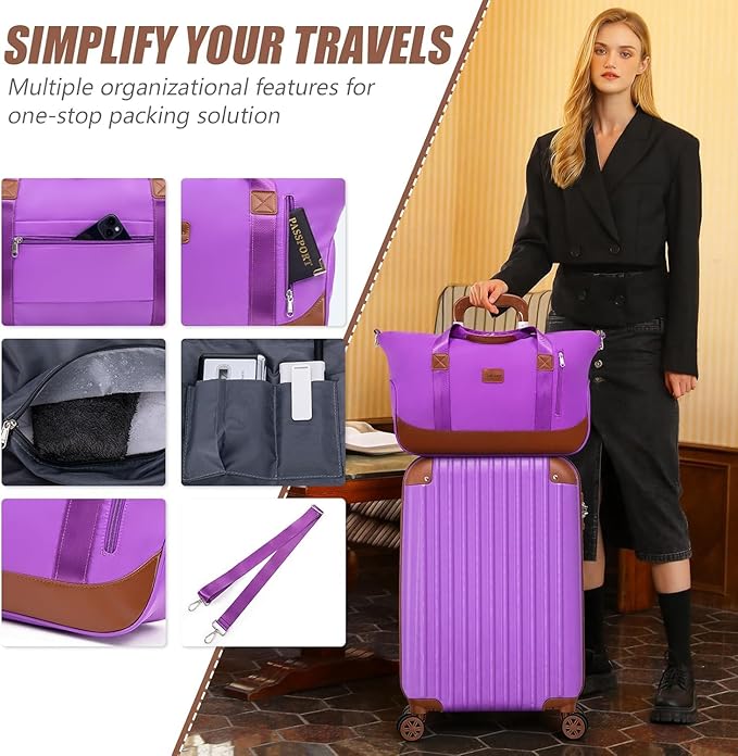 Cosbarn Carry On Luggage Sets 3 Piece, 20 Inch Luggage 22x14x9 Airline Approved with Wheels and TSA Lock, ABS Lightweight Hardshell Travel Suitcase Set with Duffel Bag Travel Bag for Men Women