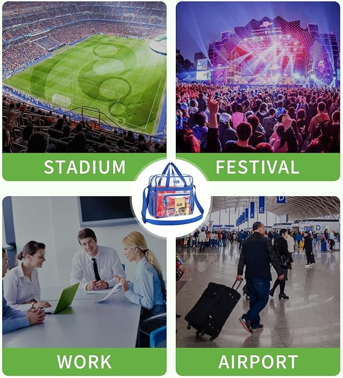 Bagenius Clear Tote Bag Stadium Approved, Game Day Satchel Bag with ‌Non-detachable Reinforced Strap for Concert, Work, Sport
