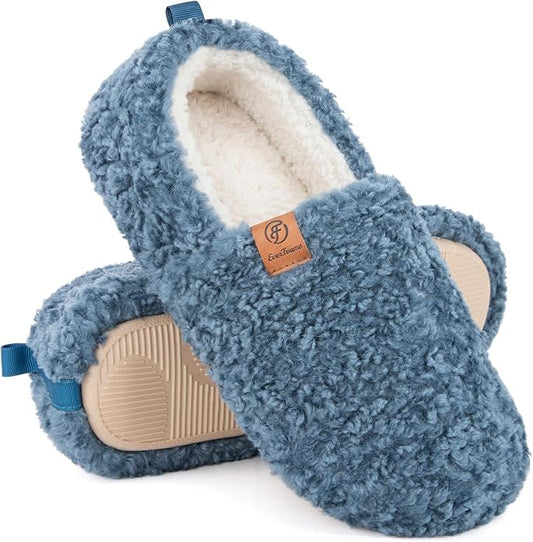 EverFoams Women’s Soft Curly Full Slippers Memory Foam Lightweight House Shoes Cozy Loafer with Polar Fleece Lining