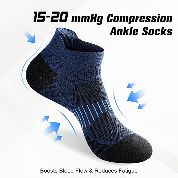 Ankle Compression Socks for Men and Women 6 Pairs, Low Cut Breathable Seamless short Running Socks with Arch Support