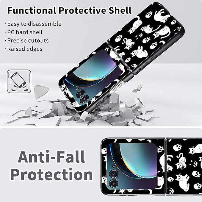 for Motorola Moto Razr 2024 Case,Moto Razr 50 Phone Case Cute Slim Hard PC Ultra-Thin Anti-Scratches Shockproof Protective Cover,Black White Cat