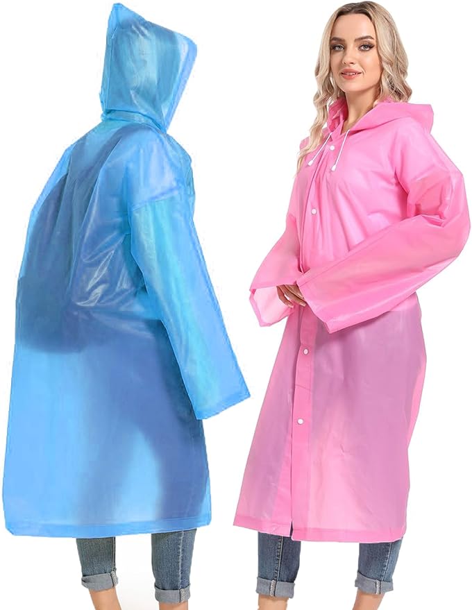 2PCS Rain Ponchos for Adults Reusable Rain Coats for Adults Rain Jackets Raincoats for Men Women