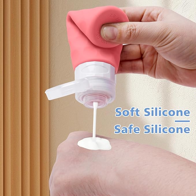 Silevoler Travel Bottles for Toiletries, 4pcs Tsa Approved 3oz Travel Size Containers, BPA Free Leak Proof Premium Silicone Bottles, Refillable Liquid Squeezable Accessories W/Toiletry Bag (Red)