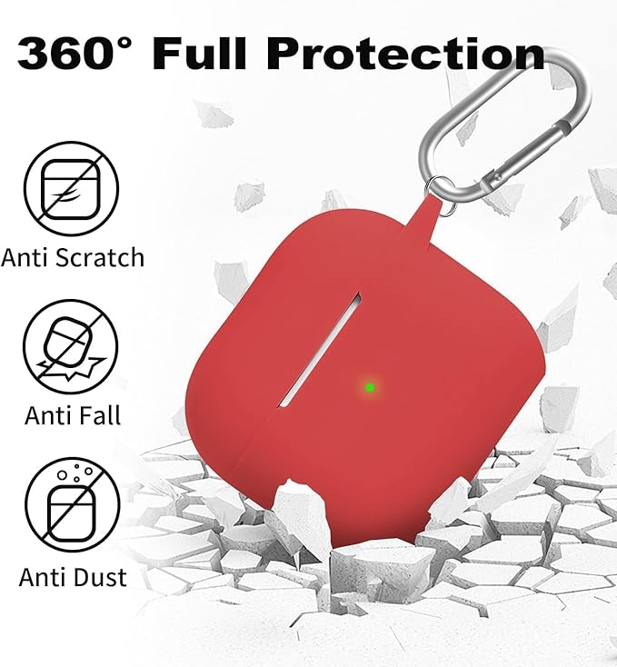 Silicone Case Cover for AirPods 4th Gen, Soft Skin, Full Protection, Keychain, Cleaner Kit (Red)