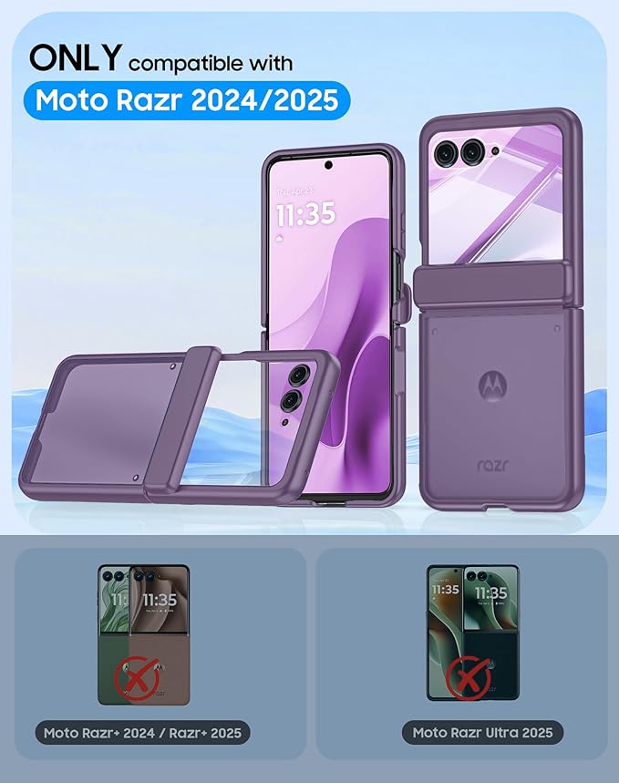 for Motorola Razr 2025 Case/Razr 2024 Case with Hinge Protection, Screen Protector, Ultra-Thin Skin Feel Translucent Frosted, Shockproof Cover for Razr 2025/2024-Purple (NOT for Plus/Ultra)
