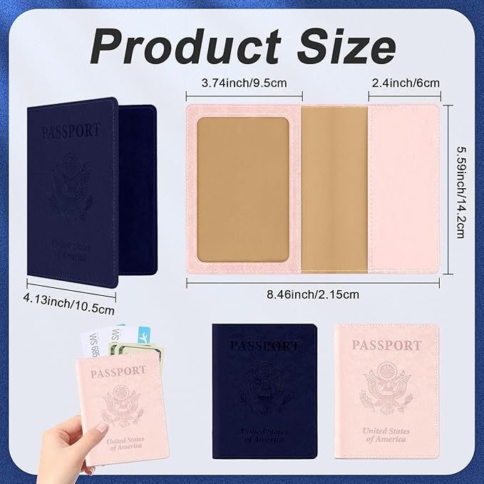 Passport Holder, Passport Holder for Travel, Travel Passport Holders Must Haves for Women Men, Passport Cover Passport Wallet Case Holders for Travels Cruise Ship Essentials, Dark Blue & Rose Gold
