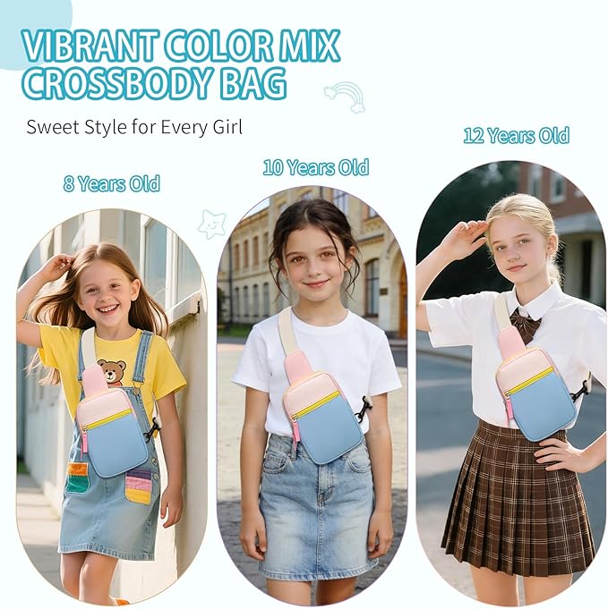 Birthday Gifts for 8 9 10 11 12 Year Old Teens Girls Kids, Fanny Pack Crossbody Bag Sling Belt Bags Purse, Dorm Travel Essentials for Girls Fashion, Preppy Tween Teen Girl Gift Trendy Stuff
