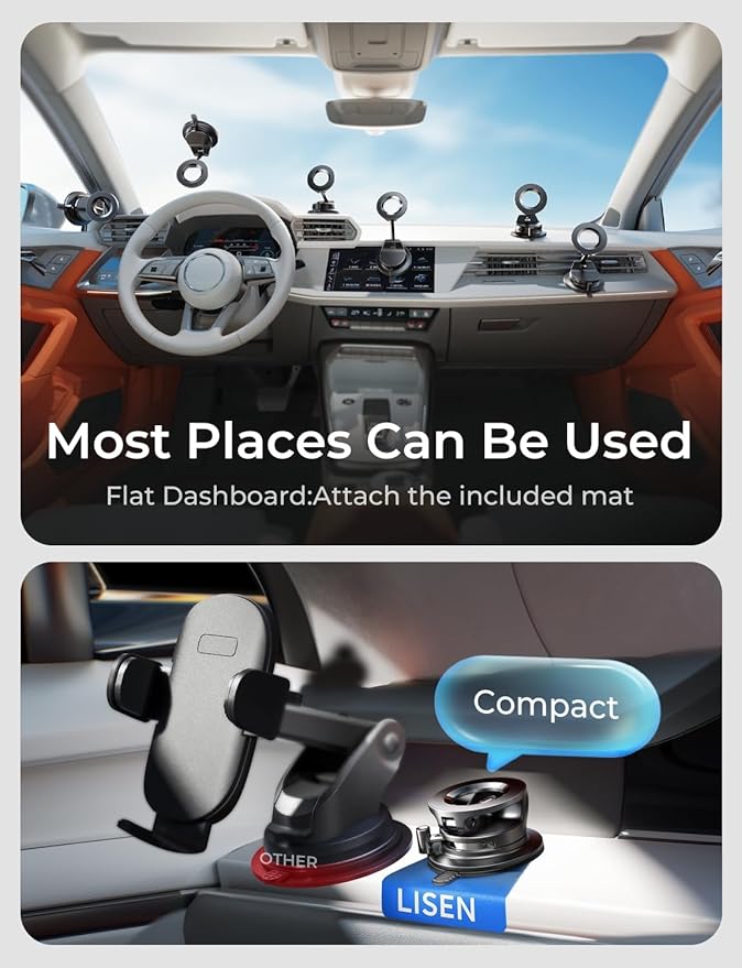 LISEN 2 Pack for Magsafe Car Mount, Magnetic Phone Holder for Car, Strong Magnetic Car Phone Holder, 89 LBS Suction Cup Phone Mount, Phone Holder for Car Dash Mounting Kits for iPhone 17 Pro Max