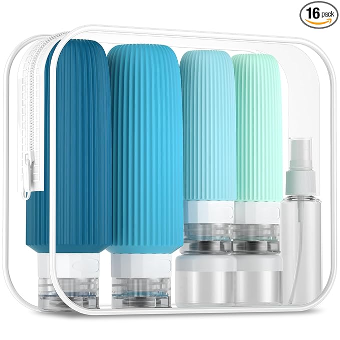 Mrsdry 16 Pack Travel Bottles for Toiletries, Large 6oz Silicone Travel Containers, Leak Proof Refillable Liquid Shampoo And Conditioner Travel Essentials