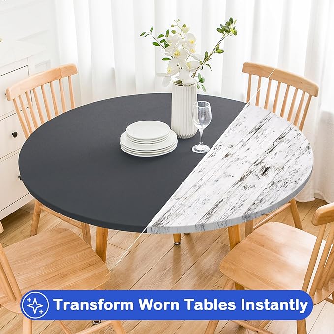 Wolkemer 2 Pack 5 Foot Grey Fitted Tablecloth 60 Inch Round Elastic Edges Table Cloth, Spandex Stretch Table Cover with Machine Washable Fabric for Wedding Party Picnic Dining Indoor Outdoor