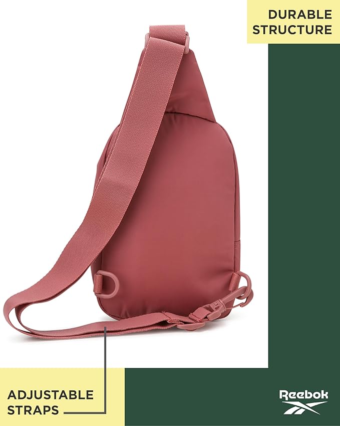 Reebok Unisex Crossbody Bag - Convertible Compact Durable Cross Body Bag for Women and Men - Gym and Travel Essentials, Size One Size, Berry Rose