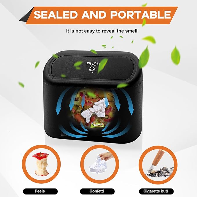 Car Trash Can, Mini Portable Car Bin with Lid & with 1 Roll Trash Bag, Leakproof Hanging Cars Storage Bag Container for Car, Home and Office (Black)