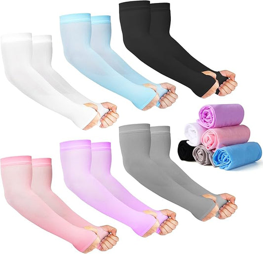 12 Pairs Sun Protection Sleeves UV Cooling Arm Men Women Sports with Thumb Hole for Driving, Golfing, Fishing, Cycling, Hiking, Doing (6 Colors) by HRLOR