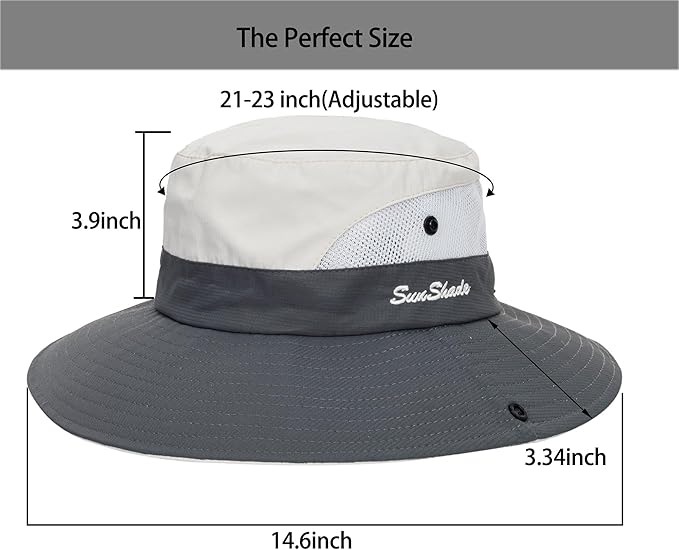 Sun Hat for Women Summer UV Protection Beach Hat Wide Brim Mesh Bucket Fishing Hat with Ponytail Hole Foldable Packable Hat