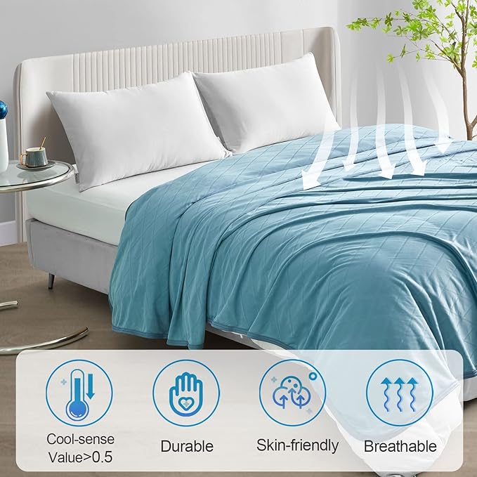 Ailemei Direct 【Upgraded Fabric Cooling Throw Blanket for Hot Sleepers, Lightweight Breathable Summer Bed Blankets, Q-Max >0.5 Jade Fiber,Keep Body Cool Hot Flashes Night Sweats,50"x70"