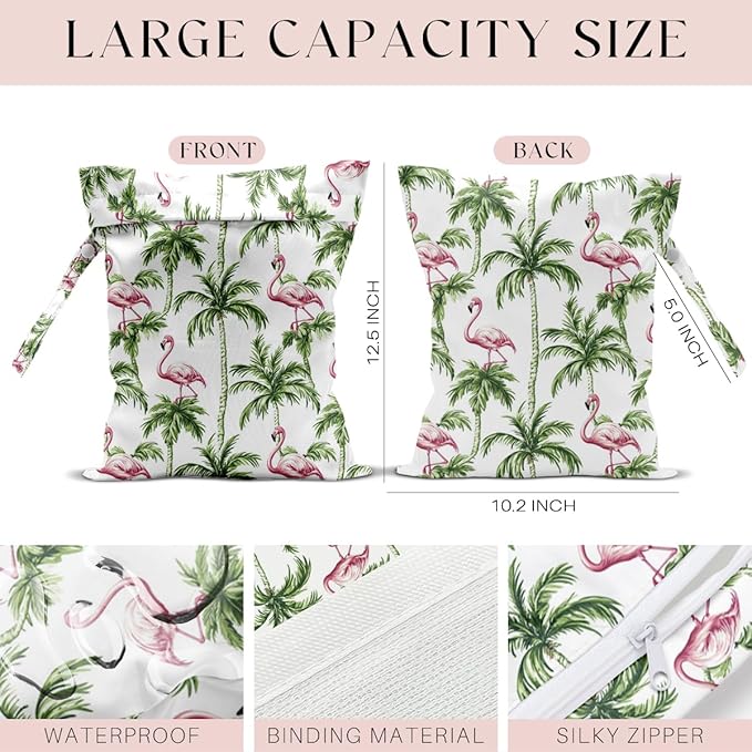 Wet Bag for Swimsuit, Beach Travel Essentials Wet Dry Bag, for Sunscreen Toiletry Dirty Clothes Yoga Gym Diaper, Friends Summer Beach Vacation Gifts. Beach with palm trees