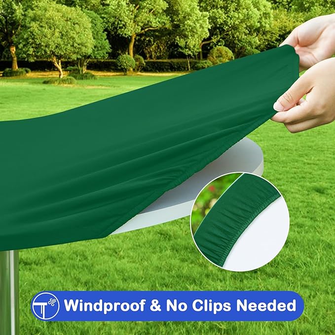 Wolkemer 2 Pack 3 Foot Green Fitted Tablecloth 36 Inch Round Elastic Edges Table Cloth, Spandex Stretch Table Cover with Machine Washable Fabric for Wedding Party Picnic Dining Indoor Outdoor