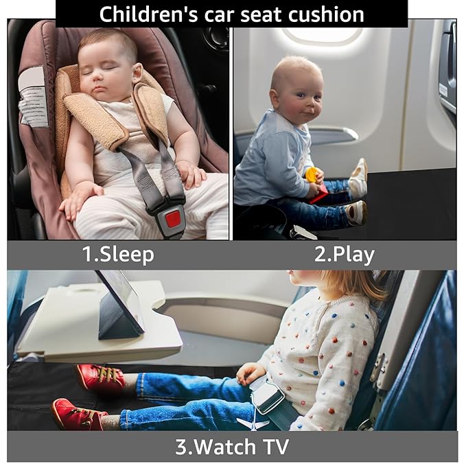 Toddler Airplane Bed, Airplane Seat Extender for Kids, Toddler Travel Essential Seat Extender, Portable Baby Diaper Changing Pad, Kids Plane Footrest, Airplane Must Have for Toddlers (Black)