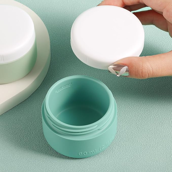 kuangre Travel Containers for Toiletries, Silicone Cream Jars BPA-Free, Leak-proof 2oz Travel Size Containers, Portable Size Silicone Jars with Lid for Cosmetic Face Hand Body Cream (4 Pack)