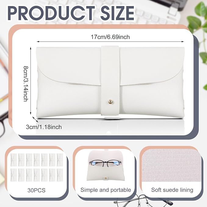 Nuogo 30 Pack Eyeglass Case Soft Glasses Case Studded Sunglasses Pouch Portable PU Leather Bag for Women Men