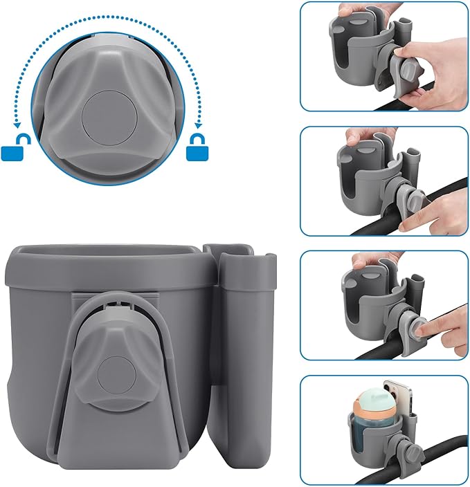 Accmor Stroller Cup Holder with Phone Holder, Bike Cup Holder, Universal Cup Holder for Uppababy Nuna Doona Strollers, 2-in-1 Cup Holder for Walker, Wheelchair, Scooter