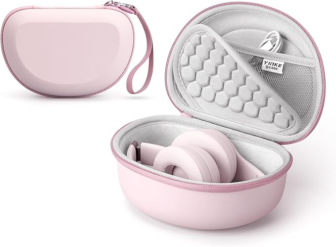 Hard Case for Beats Solo 4/Solo 3/Studio Pro/Studio3 On-Ear Headphones, Universal Portable Travel Organizer Bag with Honeycomb Lid Protection (Pink)