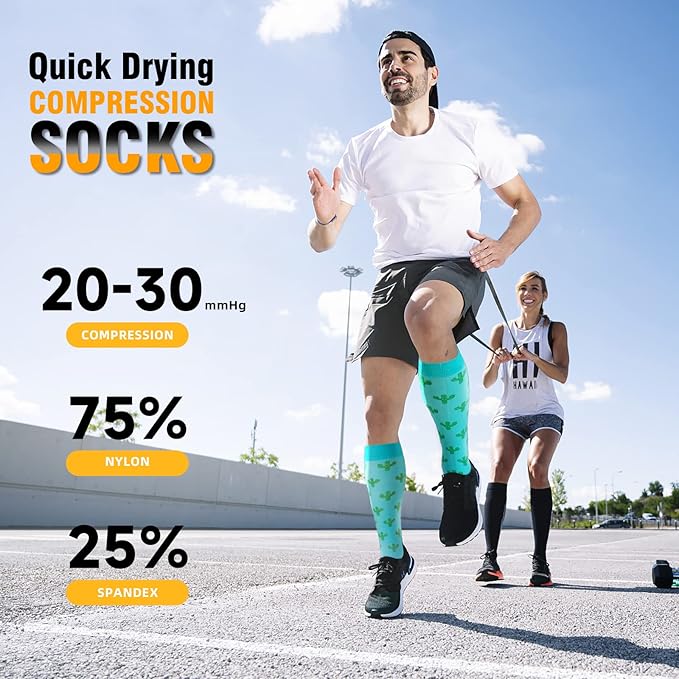 cerpite Compression Socks for Women & Men 6 Pairs Knee High Compression Socks 20-30 mmhg Best for Running,Nurse,Travel