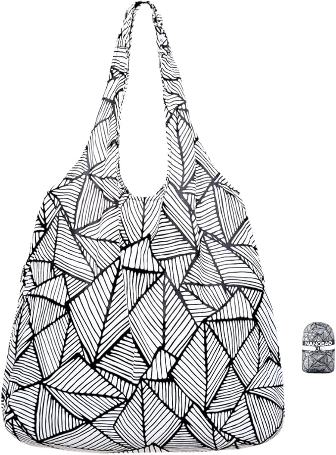Nanobag Ultralight Heavy Duty Foldable Tote for Women & Men, Reusable Grocery & Travel Bag, Packable Collapsible Compact Market Essential (XL Sketch)