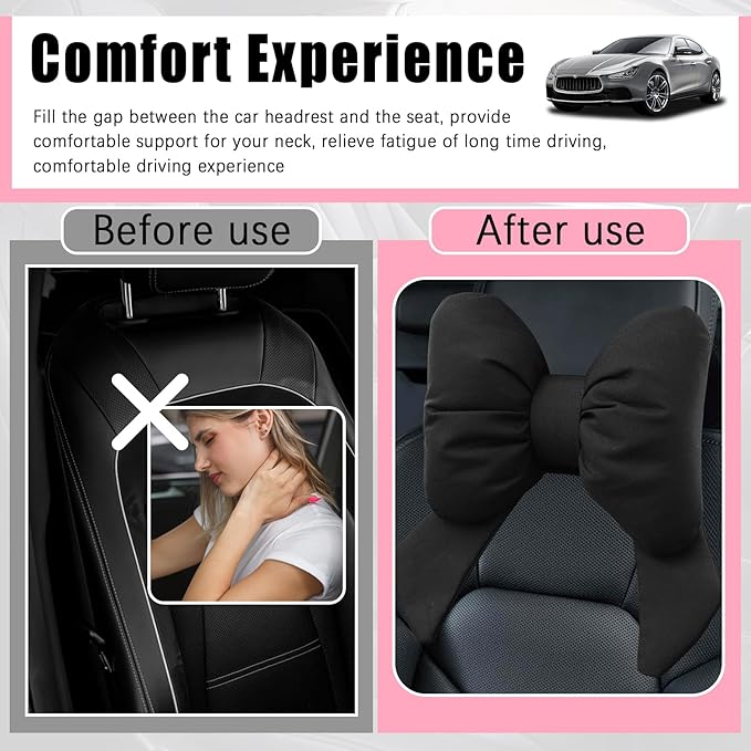 Cute Bow Car Headrest Pillow Breathable & Comfortable,Universal Car Headrest Pillow for Neck Support & Fatigue Relief,Head Rest Pillows for Cars Cute Cars Accessories for Women,Girl