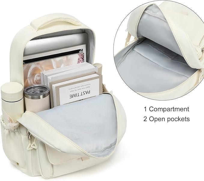 Phaoullzon Girls School Backpack for Boys, College Aesthetic Laptop Teen Bookbag for Travel,Beige