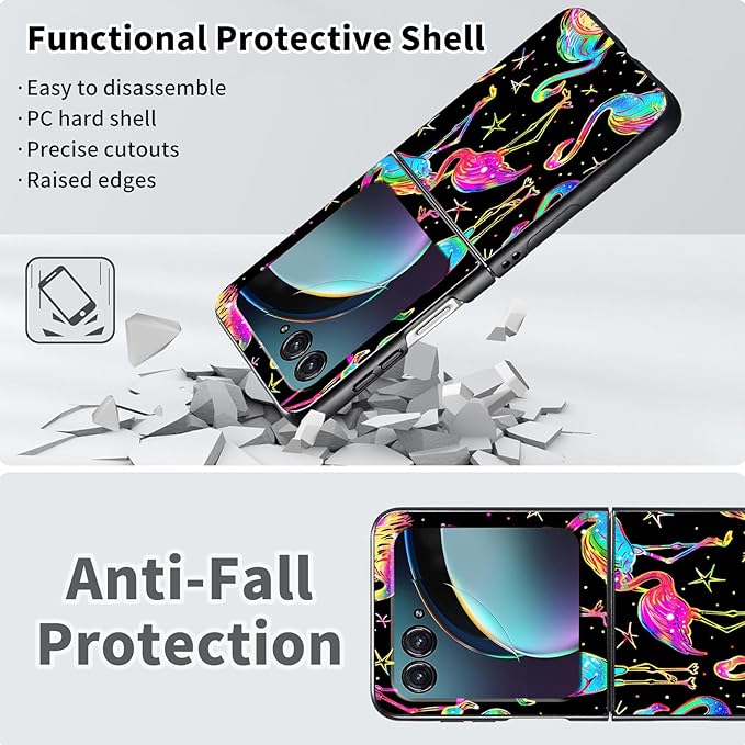 for Motorola Moto Razr 2024 Case,Moto Razr 50 Phone Case Cute Slim Hard PC Ultra-Thin Anti-Scratches Shockproof Protective Cover,Glitter Flamingo