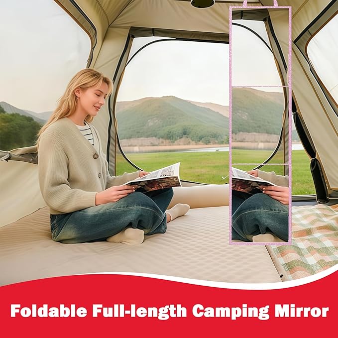 Foldable Full Length Mirror, 2 in 1 Hangable & Tabletop Acrylic Mirror, Portable Travel Mirror with Handle for Dance Bedroom Wardrobe Stage Makeup Checks Camping Outdoor Use (47" x 12.5", Tri-Fold)