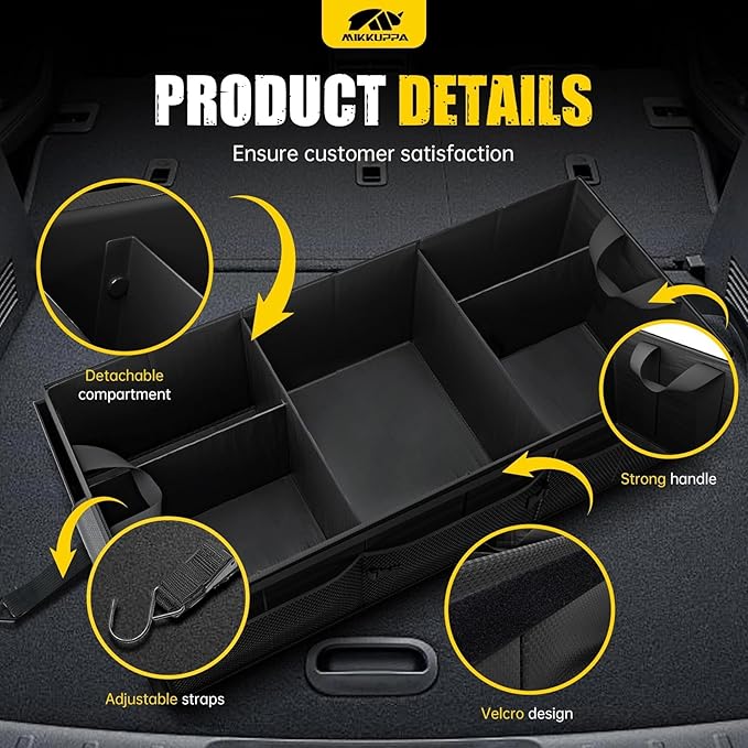 MIKKUPPA Car Trunk Organizer - 95L Collapsible Trunk Organizer with Lid, Sturdy Car Storage for SUV Auto Truck Van with Adjustable Straps and Non Slip Bottom (Black, XX-Large)