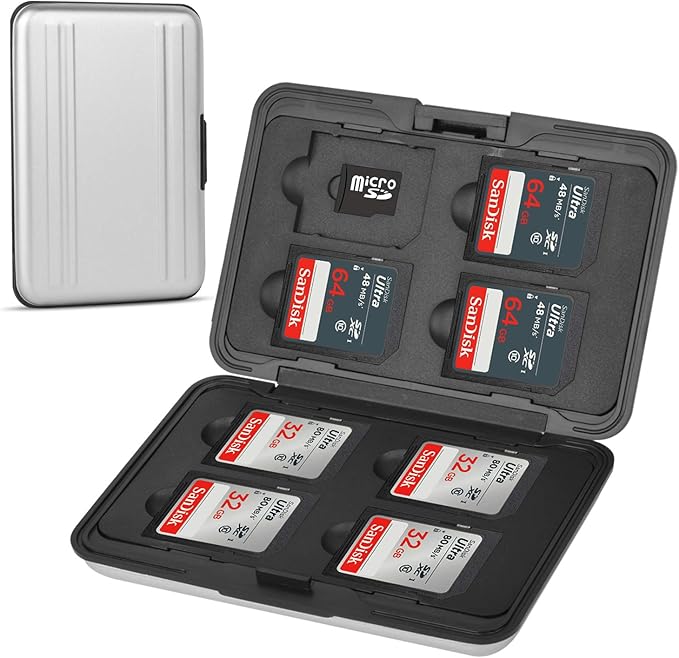 Aluminum Shock Resistant Carrying Box Memory Card Storage Case Holder 8 Slots for SD SDHC MMC Micro SD TF Cards Silver