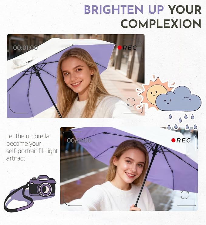 Windproof Travel Umbrella for Rain - 43" Compact Folding Umbrella, Reinforced Strong Frame, Lightweight Portable Parasol with UPF 100+ UV Sun Protection, Cruise Ship Essentials