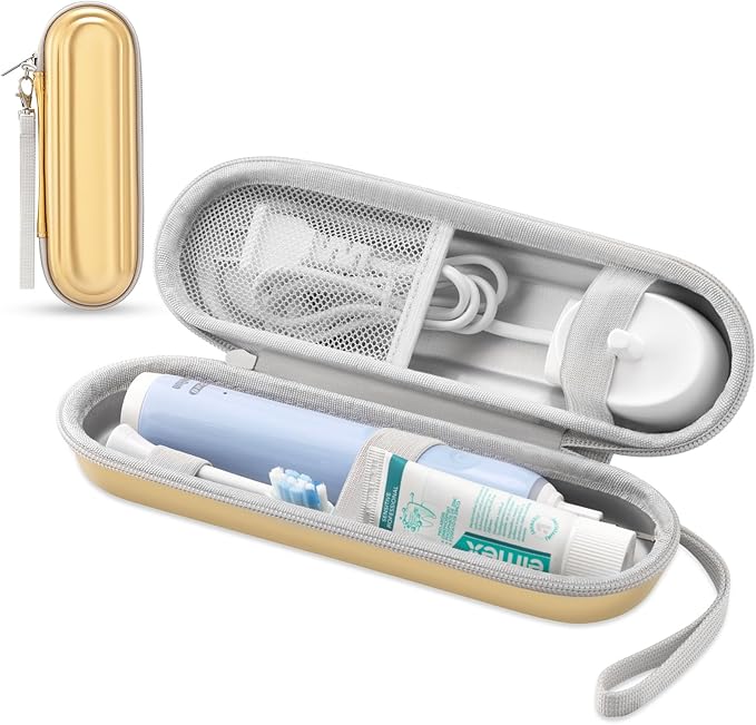 Toothbrush Travel Case for Oral B/Oral-B Pro 1000 1500 5000 7000 & Philips Sonicare 4100 1100 5300 5100 6100/iO Electric Toothbrush, Hard Protective Storage Bag (Dazzling gold)